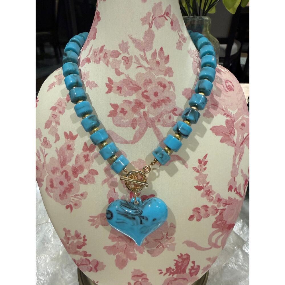 Abbie Turquoise Beaded Necklace with Heart Charm
